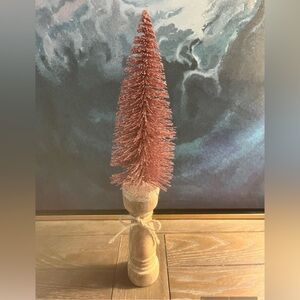 Custom Made Pink Wire Brush Christmas Tree on Rustic Wood Base NEW